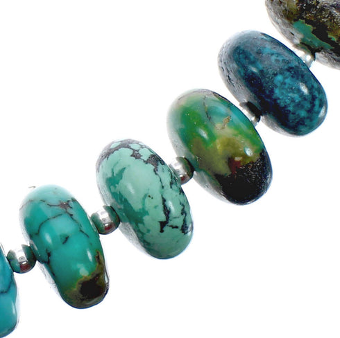 Native American Sterling Silver And Turquoise Graduated Rondelle Bead Necklace JX125513