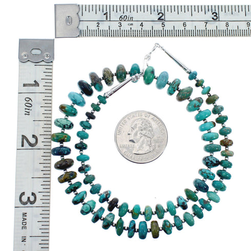 Native American Sterling Silver And Turquoise Graduated Rondelle Bead Necklace JX125513