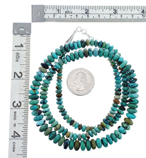 Native American Sterling Silver And Turquoise Graduated Rondelle Bead Necklace JX125514