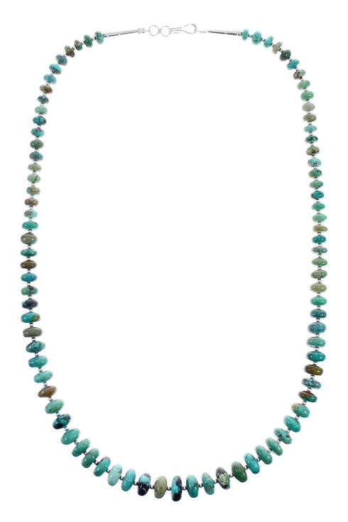 Native American Sterling Silver And Turquoise Graduated Rondelle Bead Necklace JX125516
