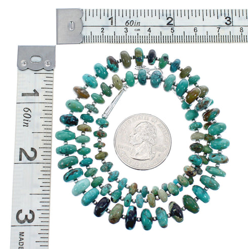 Native American Sterling Silver And Turquoise Graduated Rondelle Bead Necklace JX125516