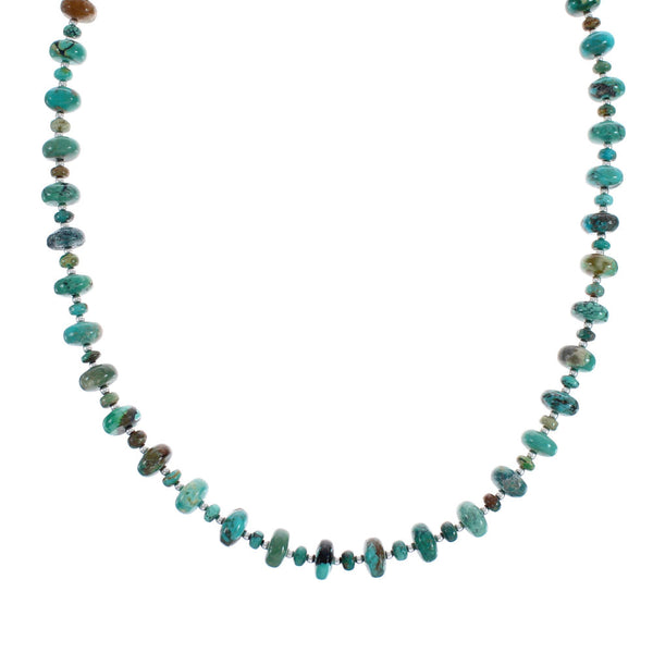 Native American Turquoise Bead And Sterling Silver Necklace JX125518