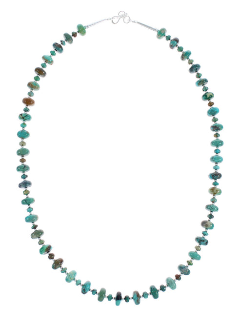 Native American Turquoise Bead And Sterling Silver Necklace JX125518