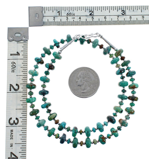 Native American Turquoise Bead And Sterling Silver Necklace JX125518