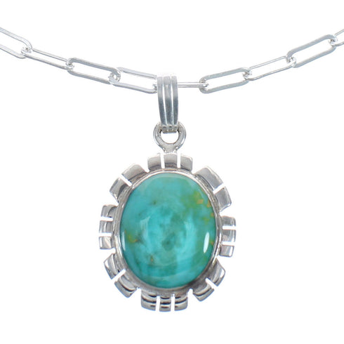Southwest Turquoise Sterling Silver Pendant Necklace Set JX125538