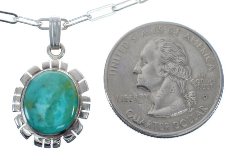 Southwest Turquoise Sterling Silver Pendant Necklace Set JX125538