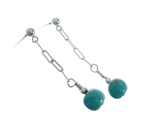 Genuine Sterling Silver Turquoise Bead Post Dangle Earrings JX125547