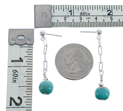 Genuine Sterling Silver Turquoise Bead Post Dangle Earrings JX125547
