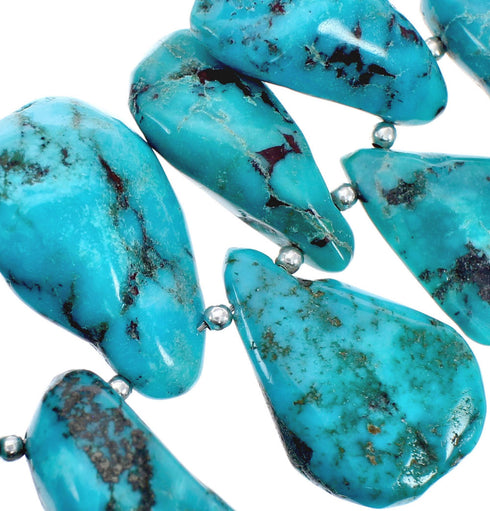 Native American Sterling Silver Kingman Turquoise Bead Necklace AX125582