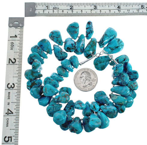 Native American Sterling Silver Kingman Turquoise Bead Necklace AX125582