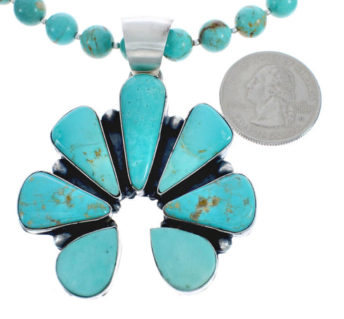 Navajo Sterling Silver Turquoise Naja Bead Necklace Set AX125618