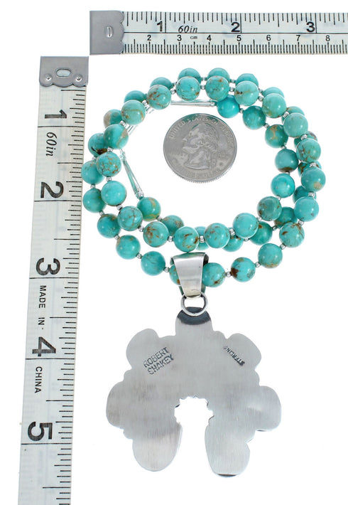 Navajo Sterling Silver Turquoise Naja Bead Necklace Set AX125618