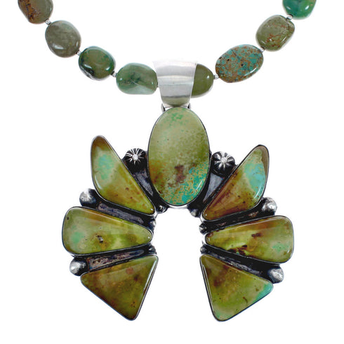 Navajo Sterling Silver Kingman Turquoise Naja Bead Necklace Set AX125632