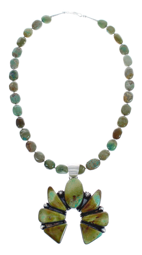 Navajo Sterling Silver Kingman Turquoise Naja Bead Necklace Set AX125632