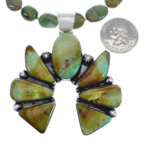 Navajo Sterling Silver Kingman Turquoise Naja Bead Necklace Set AX125632