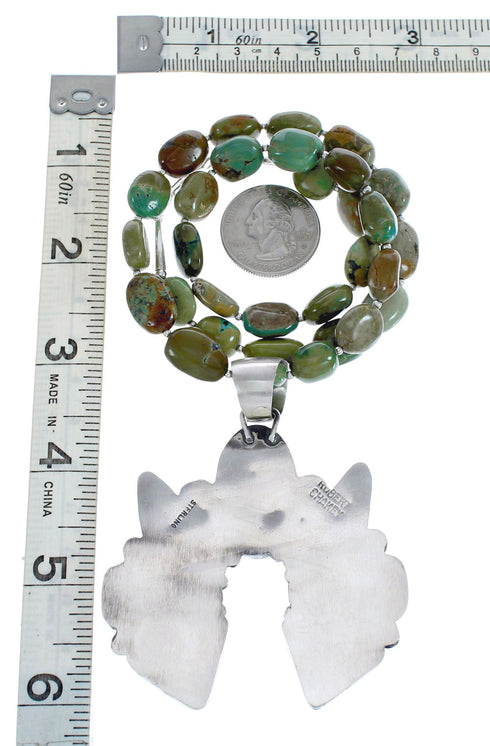 Navajo Sterling Silver Kingman Turquoise Naja Bead Necklace Set AX125632