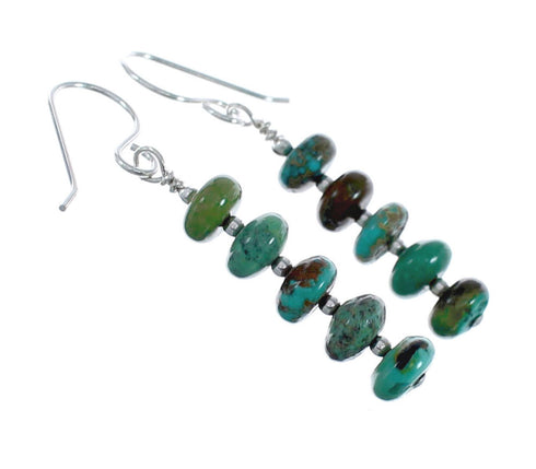 Native American Turquoise Sterling Silver Bead Hook Dangle Earrings AX125623