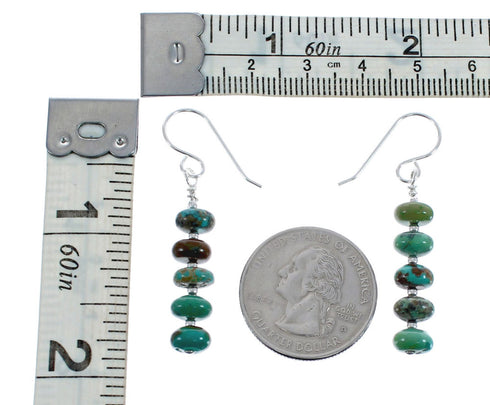 Native American Turquoise Sterling Silver Bead Hook Dangle Earrings AX125623