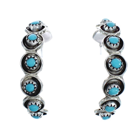 Zuni Turquoise Genuine Sterling Silver Post Hoop Earrings JX126530