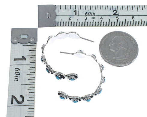 Zuni Turquoise Genuine Sterling Silver Post Hoop Earrings JX126530