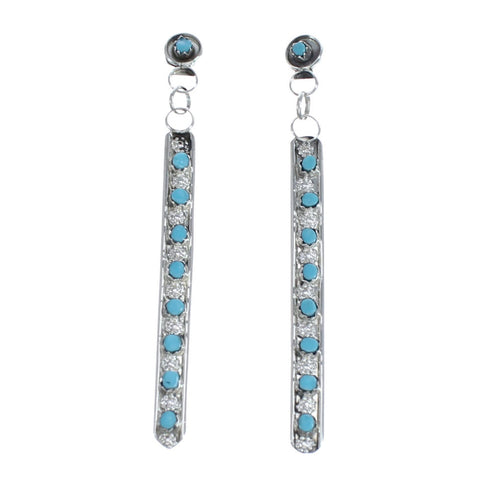 Turquoise Zuni Sterling Silver Post Dangle Earrings AX125660