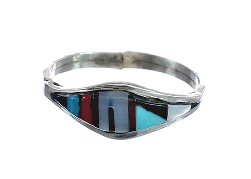 Multicolor Inlay Native American Sterling Silver Ring Size 8-1/4 AX125703