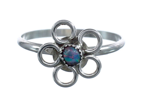 Native American Opal Sterling Silver Flower Ring Size 7 AX125661