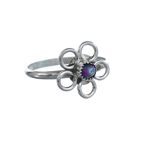 Native American Opal Sterling Silver Flower Ring Size 5 AX125664