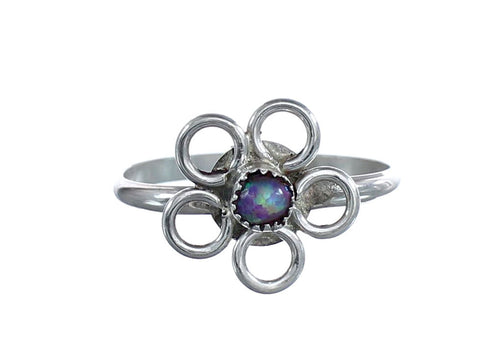 Native American Opal Sterling Silver Flower Ring Size 5 AX125664