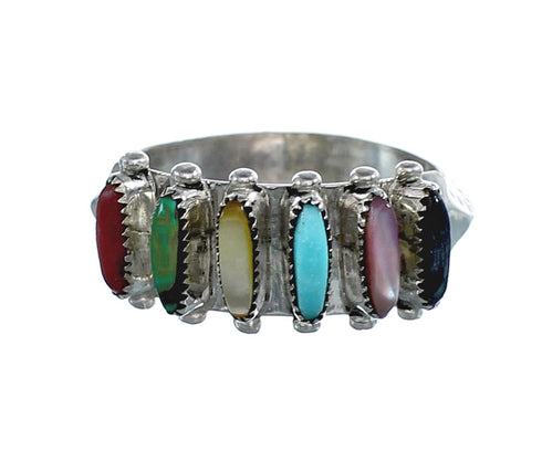 Native American Zuni Sterling Silver Multicolor Needlepoint Ring Size 6-3/4 AX125687