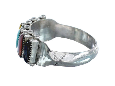 Native American Zuni Sterling Silver Multicolor Needlepoint Ring Size 6-3/4 AX125687