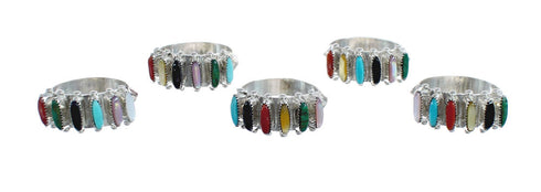 Native American Zuni Sterling Silver Multicolor Needlepoint Ring Size 6-3/4 AX125687