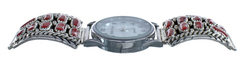 Navajo Genuine Sterling Silver Coral Stone Watch JX126440