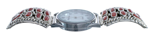 Navajo Genuine Sterling Silver Coral Stone Watch JX126442