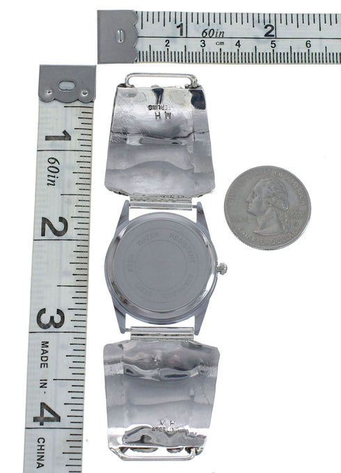 Navajo Genuine Sterling Silver Coral Stone Watch JX126442