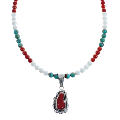 Native American Navajo Multicolor Bead Pendant Sterling Silver Necklace JX126576