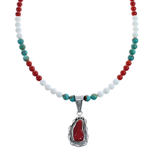 Native American Navajo Multicolor Bead Pendant Sterling Silver Necklace JX126576