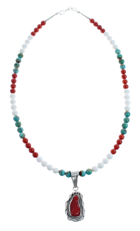 Native American Navajo Multicolor Bead Pendant Sterling Silver Necklace JX126576