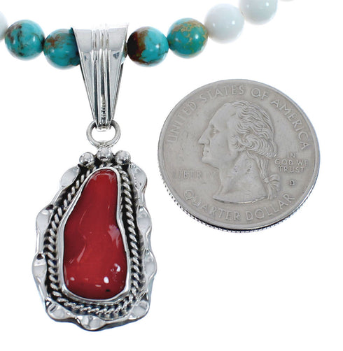 Native American Navajo Multicolor Bead Pendant Sterling Silver Necklace JX126576