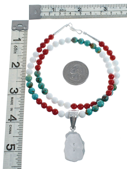 Native American Navajo Multicolor Bead Pendant Sterling Silver Necklace JX126576