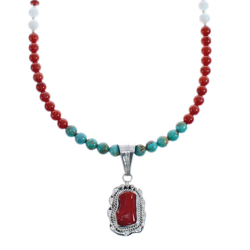 Native American Navajo Multicolor Bead Pendant Sterling Silver Necklace JX126577