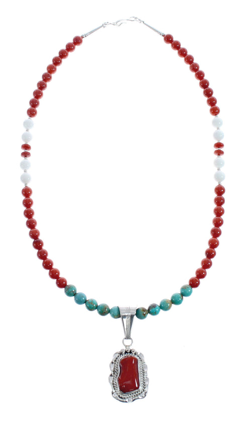 Native American Navajo Multicolor Bead Pendant Sterling Silver Necklace JX126577