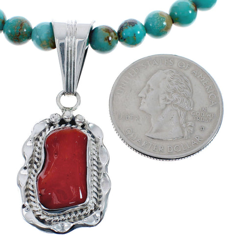 Native American Navajo Multicolor Bead Pendant Sterling Silver Necklace JX126577