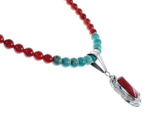 Native American Navajo Multicolor Bead Pendant Sterling Silver Necklace JX126577