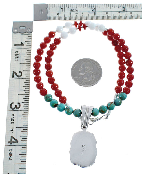 Native American Navajo Multicolor Bead Pendant Sterling Silver Necklace JX126577