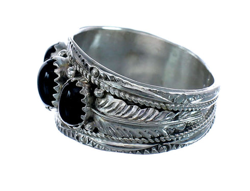 Native American Navajo Silver Onyx Scalloped Leaf Ring Size 14-1/4 AX125771