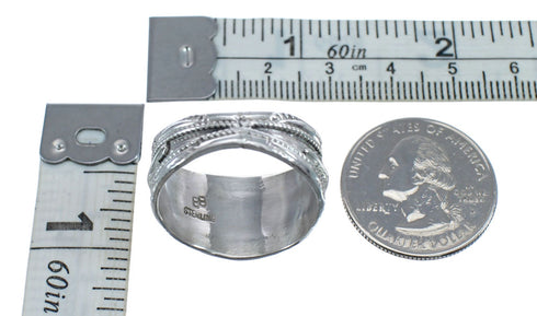 Native American Navajo Silver Onyx Scalloped Leaf Ring Size 14 AX125770