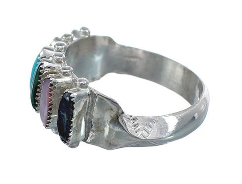 Native American Zuni Sterling Silver Multicolor Needlepoint Ring Size 7-1/2 AX125736