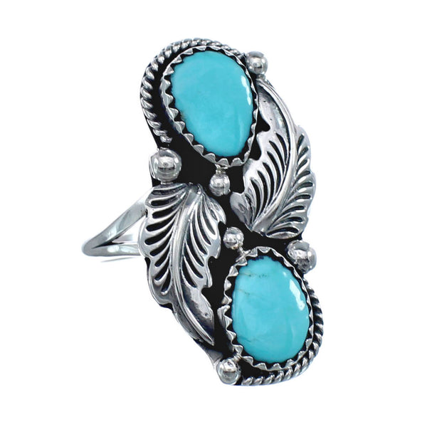 Authentic Sterling Silver Navajo Turquoise Leaf Design Ring Size 6-1/2 AX125783