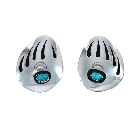 Native American Sterling Silver Turquoise Bear Paw Post Earrings AX125986